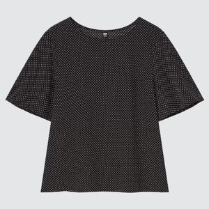 UNIQLO Small Black Polka Dot Crepe Jersey Flare Sleeve Blouse